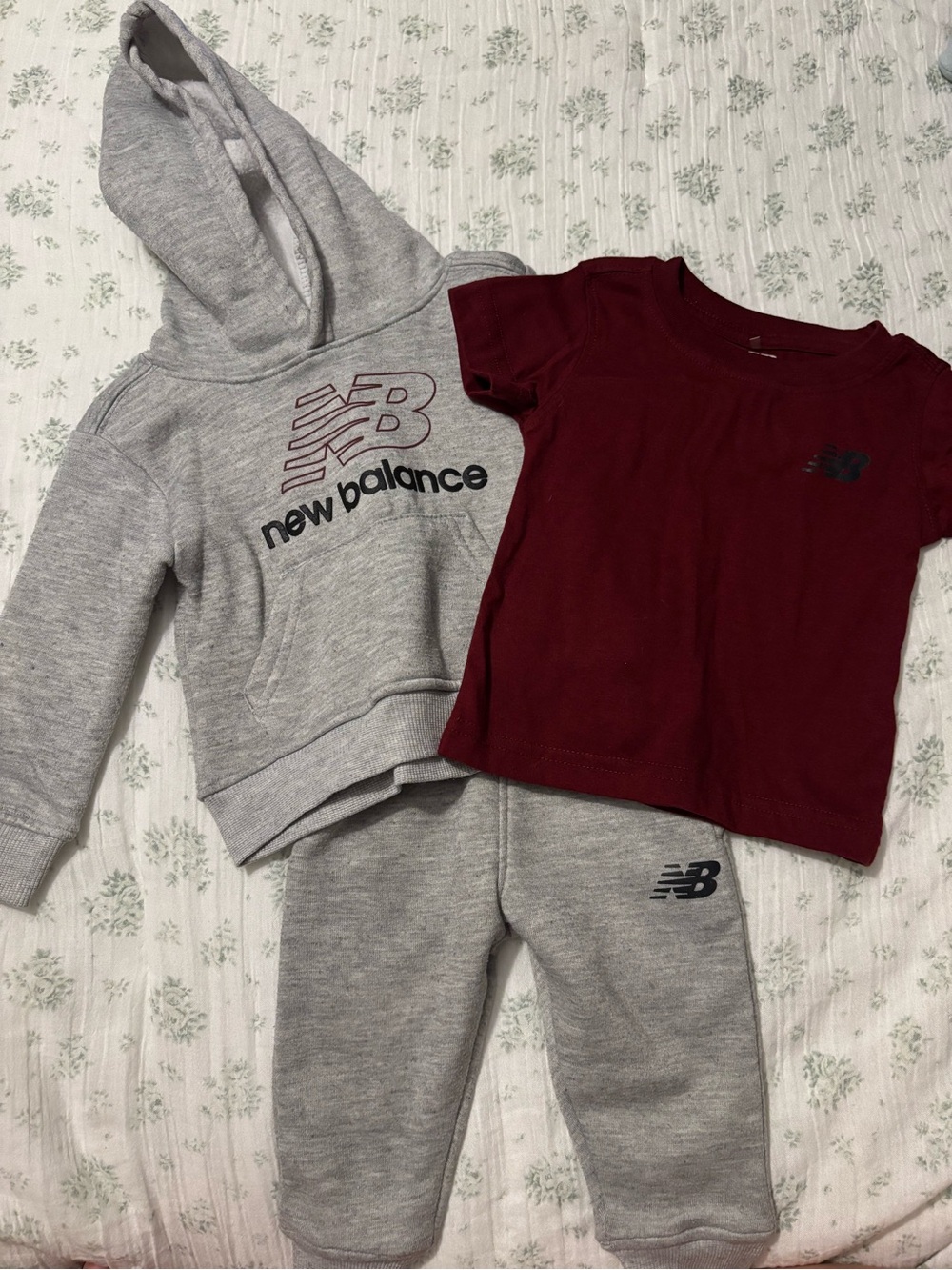 New Balance Gray Hoodie & Sweatpants Set with Burgundy Tee